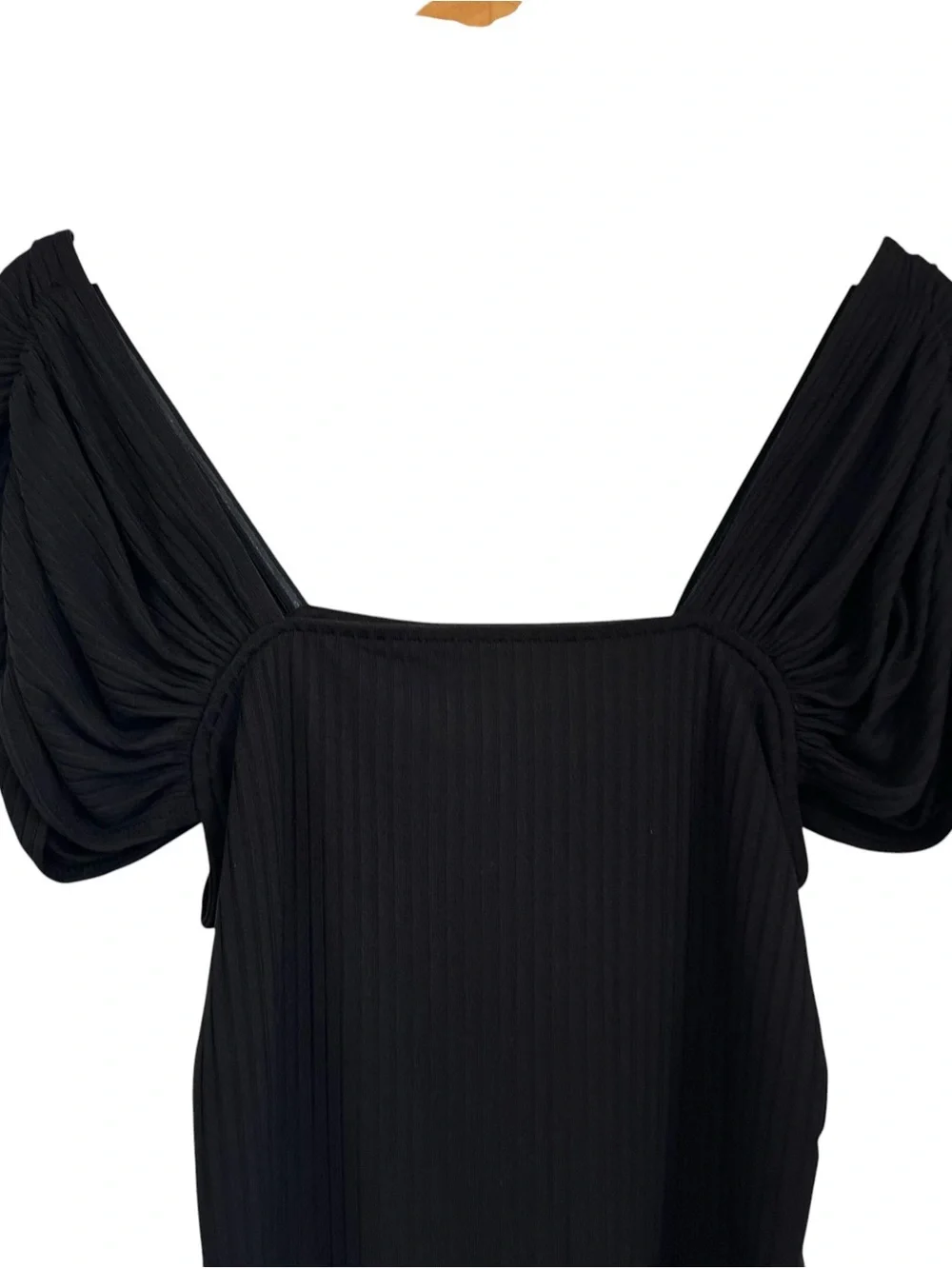 Intimately Free People Women Ribbed Square Neck Puff Sleeve Bodysuit Large Black